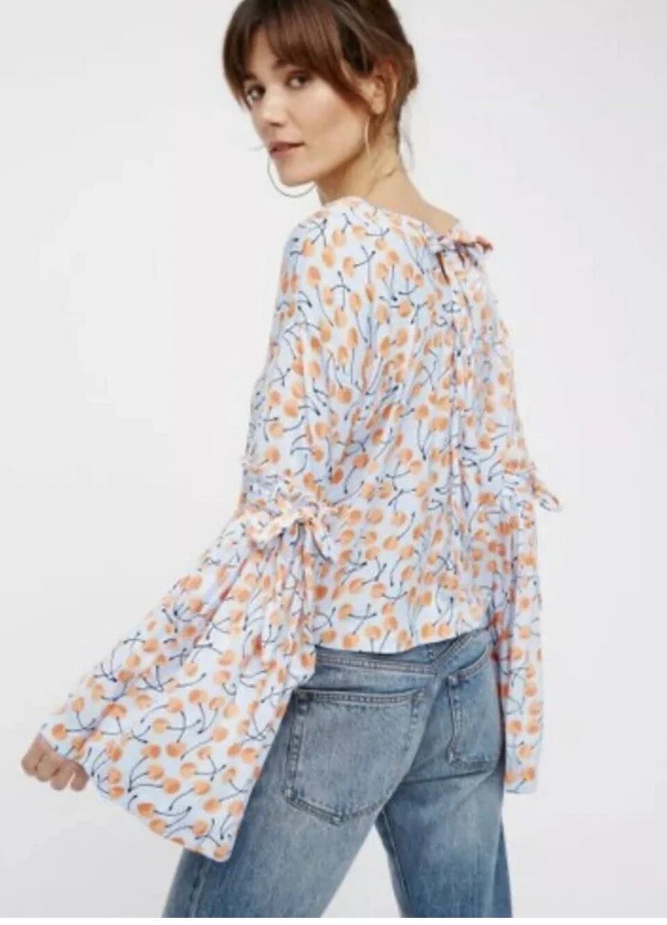 Free People Cherry Pie Bell Sleeve Retro Top XS